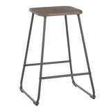 Lumisource Zac Industrial Counter Stool in Black Metal and Espresso Wood - Set of 2