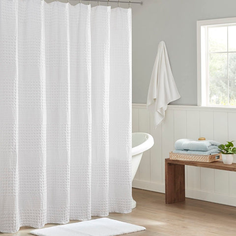 Madison Park Arlo Super Waffle Textured Solid Shower Curtain - 72x72"