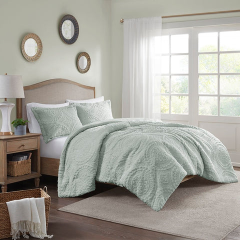 Madison Park Arya Embroidered Medallion Faux Fur Ultra Plush Comforter Mini Set - Full/Queen