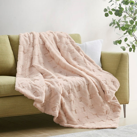 Madison Park Claire Luxury Basketweave Faux Fur Throw - 50x60"