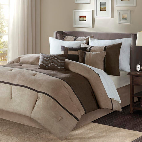 Madison Park Palisades 7 Piece Faux Suede Comforter Set Queen