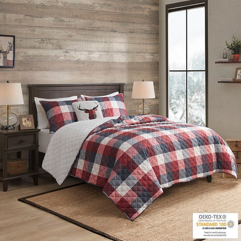 Madison Park Pines Hill 4 PC Printed Herringbone to Sherpa Reversible Coverlet Set - Full/Queen