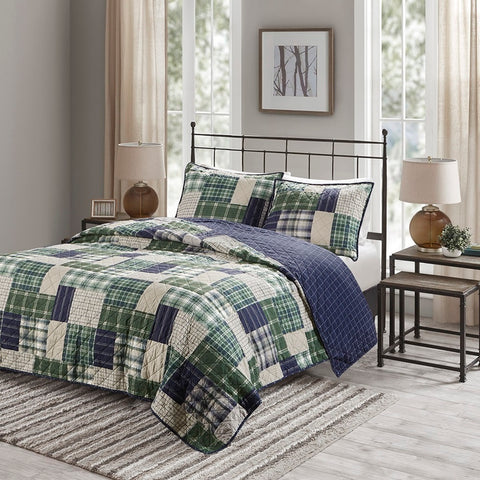 Madison Park Timber 3 Piece Reversible Printed Coverlet Set - Full/Queen