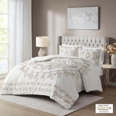 Madison Park Violette 3 Piece Tufted Cotton Chenille Comforter Set - Full/Queen