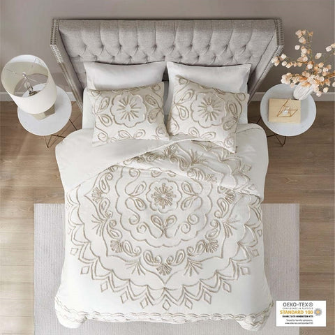 Madison Park Violette 3 Piece Tufted Cotton Chenille Duvet Cover Set - Full/Queen