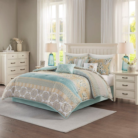 Madison Park Willa 7 Piece Cotton Printed Comforter Set - King